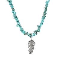 Gemstone Chip Necklaces, Zinc Alloy, with Natural Stone, Feather, plated, Unisex 470mm 