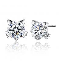 Cubic Zirconia Micro Pave Brass Earring, Cat, platinum color plated, micro pave cubic zirconia & for woman 