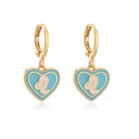 Huggie Hoop Drop Earring, Brass, Heart, 18K gold plated, for woman & enamel 