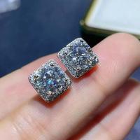 Cubic Zircon (CZ) Stud Earring, Brass, Square, platinum color plated, micro pave cubic zirconia & for woman, 11mm 
