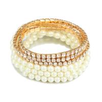 alliage de zinc Set de bracelet, avec Plastique ABS perle, Placage de couleur d'or, 2 pièces & bijoux de mode & pour femme & avec strass, multicolore cm, Vendu par fixé
