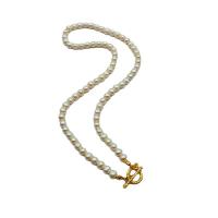 Freshwater Pearl Brass Necklace, with Freshwater Pearl, gold color plated, for woman, original color, 390mm 