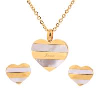 Titanium Steel Jewelry Set, earring & necklace, with Shell, Heart, gold color plated, for woman, gold Approx 17.7 Inch 