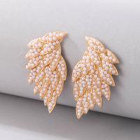 Plastic Pearl Zinc Alloy Earring, with Plastic, Wing Shape, gold color plated, for woman 