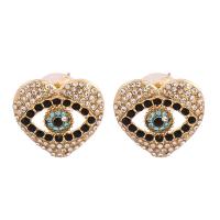 Zinc Alloy Rhinestone Stud Earring, Heart, gold color plated, for woman & with rhinestone 