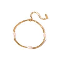 Cultured Freshwater Pearl Bracelets, 304 Stainless Steel, with Freshwater Pearl, with 5cm extender chain, Vacuum Ion Plating, fashion jewelry & for woman, golden .5 cm 