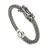 Titanium Steel Bracelet, with PU Leather, Dragon, plated, fashion jewelry & for man 