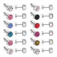 304 Stainless Steel Stud Earring Set, Round, Vacuum Plating, for woman & with rhinestone 