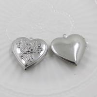 Stainless Steel Locket Pendant , 304 Stainless Steel, Heart, with photo locket, original color 
