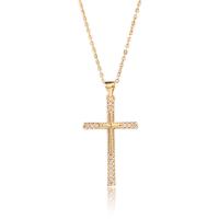 Cubic Zircon Micro Pave Brass Necklace, with 1.96inch extender chain, Cross, real gold plated, oval chain & micro pave cubic zirconia & for woman Approx 15.7 Inch 