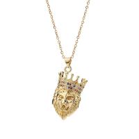 Cubic Zircon Micro Pave Brass Necklace, with 1.96inch extender chain, Lion, real gold plated, Unisex & oval chain & micro pave cubic zirconia Approx 15.7 Inch 