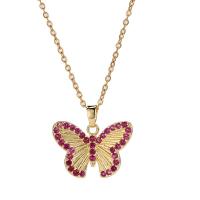 Cubic Zircon Micro Pave Brass Necklace, with 1.96inch extender chain, Butterfly, real gold plated, oval chain & micro pave cubic zirconia & for woman Approx 15.7 Inch 