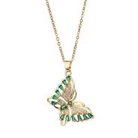 Cubic Zircon Micro Pave Brass Necklace, with 1.96inch extender chain, Butterfly, real gold plated, oval chain & micro pave cubic zirconia & for woman & hollow Approx 15.7 Inch 