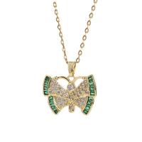 Cubic Zircon Micro Pave Brass Necklace, with 1.96inch extender chain, Butterfly, real gold plated, oval chain & micro pave cubic zirconia & for woman Approx 15.7 Inch 