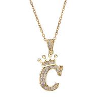 Cubic Zircon Micro Pave Brass Necklace, with 1.96inch extender chain, Alphabet Letter, real gold plated, oval chain & micro pave cubic zirconia & for woman Approx 15.7 Inch 