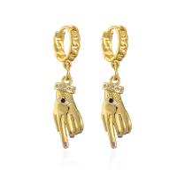 Huggie Hoop Drop Earring, Brass, Hand, 18K gold plated, micro pave cubic zirconia & for woman & enamel 