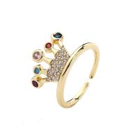 Cubic Zirconia Micro Pave Brass Finger Ring, Crown, 18K gold plated, Adjustable & micro pave cubic zirconia & for woman 