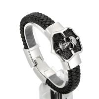 Titanium Steel Bracelet, with Split Layer Cowhide Leather, Skull, fashion jewelry & for man 300132mm 