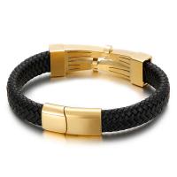 Titanium Steel Bracelet, with PU Leather, fashion jewelry & for man 300115mm 