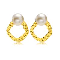 Edelstahl Perle Stud Ohrring, 304 Edelstahl, mit Kunststoff Perlen, Vakuum-Ionen-Beschichtung, Modeschmuck & für Frau, goldfarben, 26x33mm, verkauft von Paar
