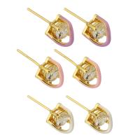 Cubic Zircon Brass Earring, with Cubic Zirconia, gold color plated, fashion jewelry & for woman & enamel 0.8mm 