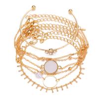 Zinc Alloy Bracelet Set, with Crystal & Plastic Pearl, with 1.96inch extender chain, gold color plated, 6 pieces & fashion jewelry & for woman Approx 5.9 Inch, Approx 6.3 Inch 