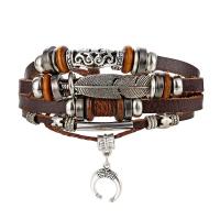 Zinc Alloy Bracelet, with Synthetic Leather & Wood, antique silver color plated, fashion jewelry & multilayer & for man, 18mm Approx 7.6-13 Inch 