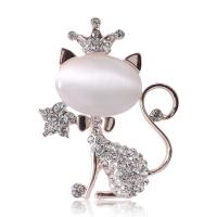 Cats Eye Brooch, Zinc Alloy, with Cats Eye, for woman & with rhinestone, golden 