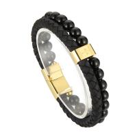 Titanium Steel Bracelet, with PU Leather & Agate, stainless steel magnetic clasp, plated, fashion jewelry & for man 