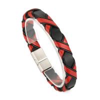 PU Leather Bracelet, with Cotton Cord, plated, fashion jewelry & for man 