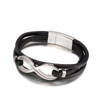Titanium Steel Bracelet, with PU Leather, stoving varnish, fashion jewelry & multilayer & for man 300117mm 