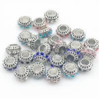 Zinc Alloy Large Hole Beads, Round, antique silver color plated, DIY & with rhinestone Approx 5mm 