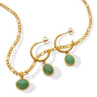 Titanium Steel Jewelry Set, with Green Aventurine, gold color plated & for woman, golden 