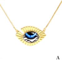 Brass Jewelry Necklace, with Resin, Eye, gold color plated, for woman Approx 19.68 Inch 