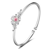 Cupronickel Cuff Bangle, Flower, silver color plated, Adjustable & for woman, silver color, 60mm 