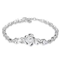Cupronickel Bracelet, Flower, silver color plated, Adjustable & for woman, silver color, 60mm 