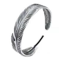 Cupronickel Cuff Bangle, Feather, thick silver plated, Adjustable & for woman, original color, 60mm 
