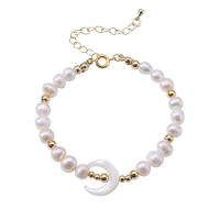Zinc Alloy Pearl Bracelets, with Shell & Freshwater Pearl, with 2.17inch extender chain, gold color plated, fashion jewelry & for woman Approx 5.91 Inch 
