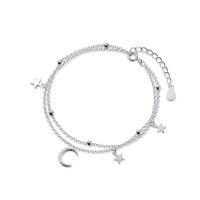 Cubic Zirconia Micro Pave Sterling Silver Bracelet, 925 Sterling Silver, Moon and Star, micro pave cubic zirconia & with rhinestone 