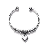 Stainless Steel Cuff Bangle, 304 Stainless Steel, Heart, polished, fashion jewelry & for woman, original color, 3mm, Inner Approx 66mm 