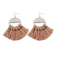 Fashion Tassel Earring, Cotton Thread, with Wood & Iron, fashion jewelry & for woman 100mm 