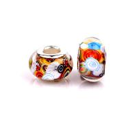 European Resin Beads, with Zinc Alloy, Flat Round, silver color plated, DIY, mixed colors Approx 