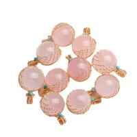 Natural Quartz Pendants, Rose Quartz, with brass wire, Round, antique copper color plated, fashion jewelry, pink, 20-25mm 
