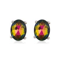 Cubic Zircon (CZ) Stud Earring, Brass, with Opal & Cubic Zirconia, Oval, platinum color plated, fashion jewelry & for woman 