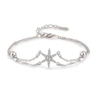 Cubic Zirconia Micro Pave Brass Bracelet, with 4cm extender chain, Hexagram, platinum color plated, fashion jewelry & adjustable & micro pave cubic zirconia & for woman, platinum color Approx 16.5 cm 