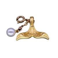 Plastic Zinc Alloy Pendants, Mermaid tail, gold color plated, with plastic pearl 