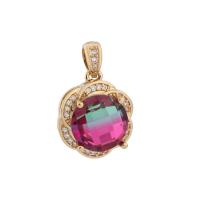 Cubic Zirconia Brass Pendants, gold color plated, with cubic zirconia, multi-colored 