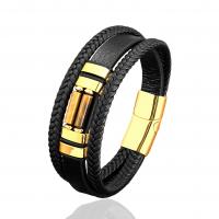 Leatheroid Cord Bracelets, leather cord, with 304 Stainless Steel, handmade, multilayer & Unisex 210mm 