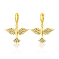 Huggie Hoop Drop Earring, Brass, Bird, 18K gold plated, micro pave cubic zirconia & for woman 