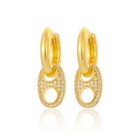 Huggie Hoop Drop Earring, Brass, 18K gold plated, micro pave cubic zirconia & for woman 
